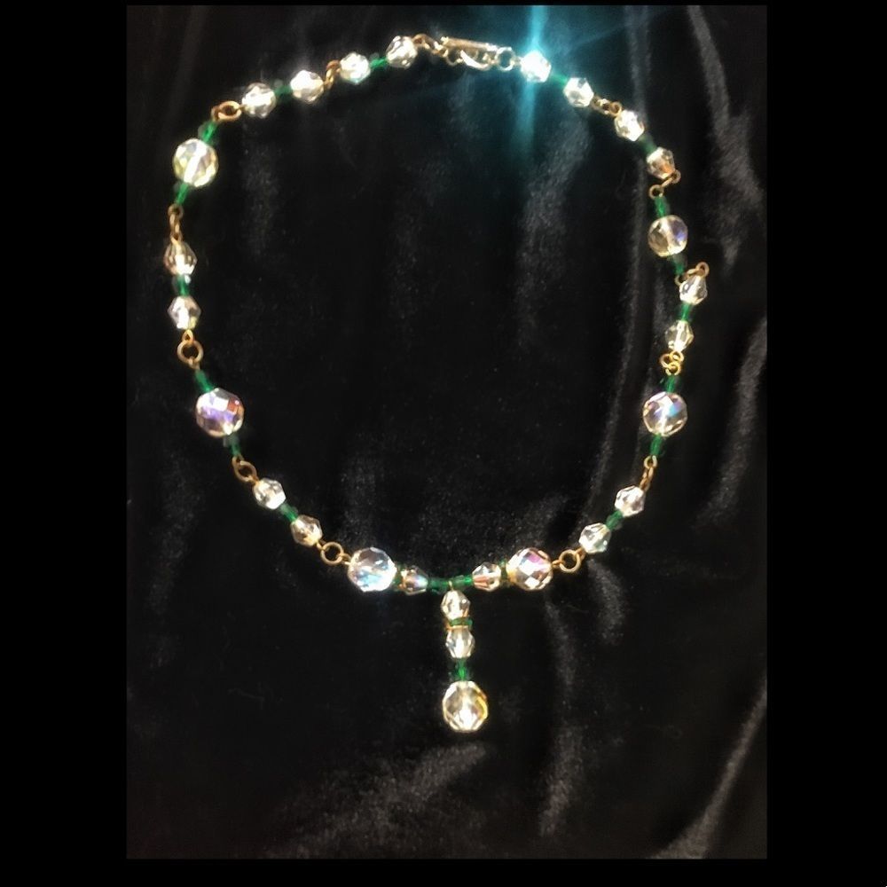 Vintage Crystal & Emerald Old Hollywood Necklace - Picture 5 of 8